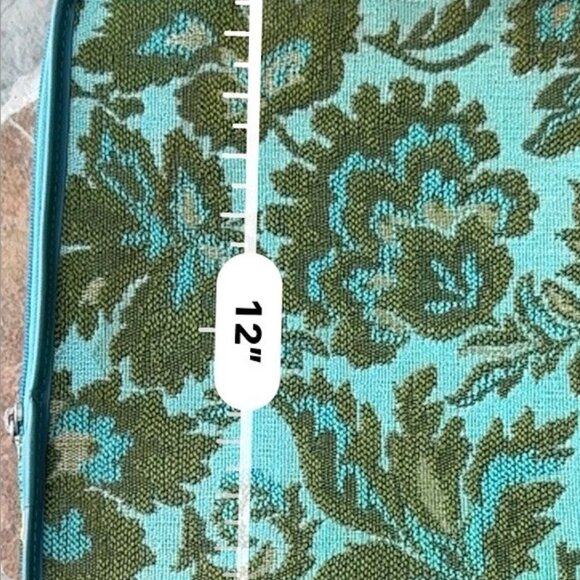 VINTAGE AVON Retro Sales Rep Blue Floral Green Tapestry Mini Suitcase 70s - Picture 10 of 10